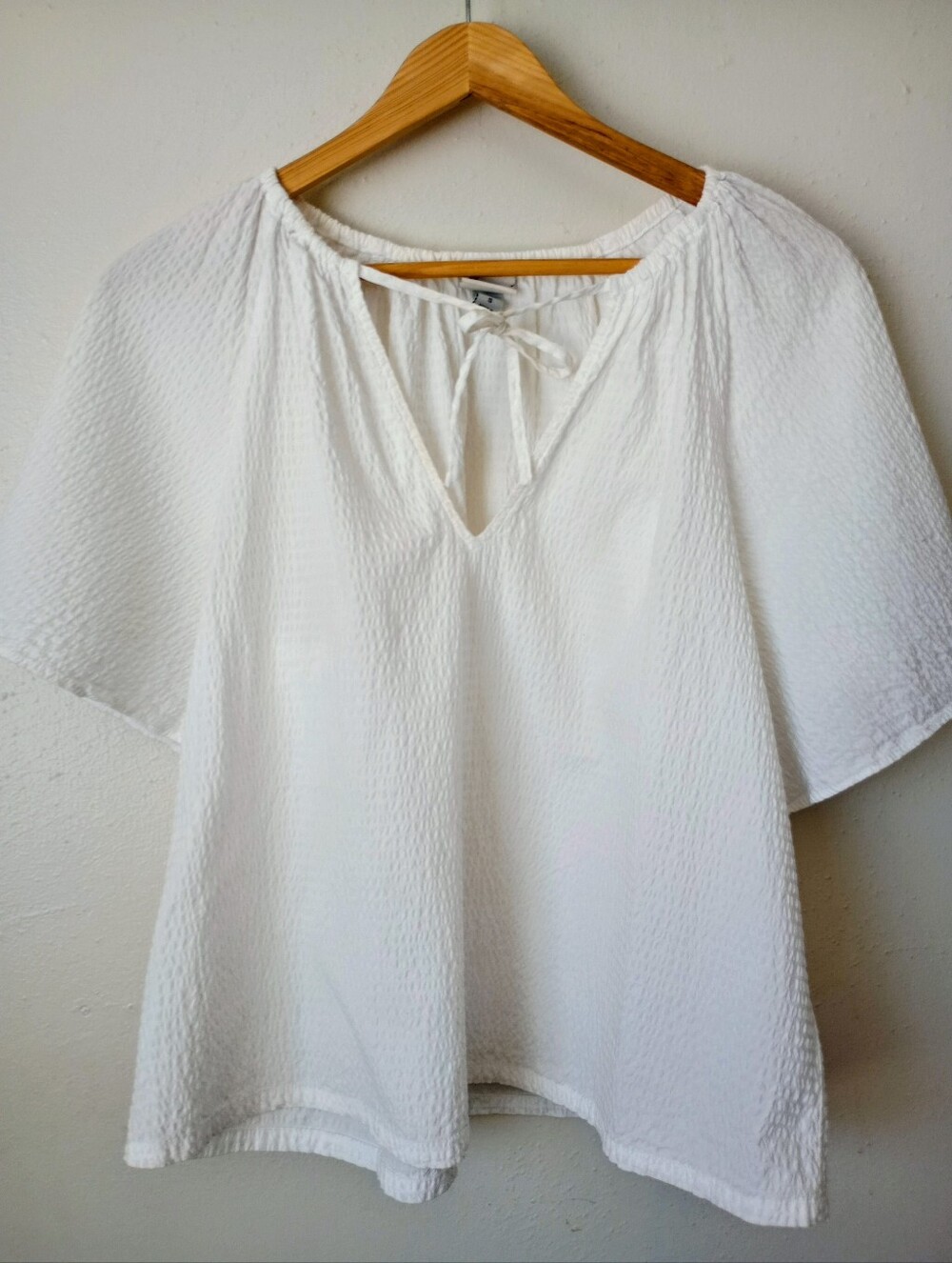 a new day White Textured Tie-Front Peasant Tunic